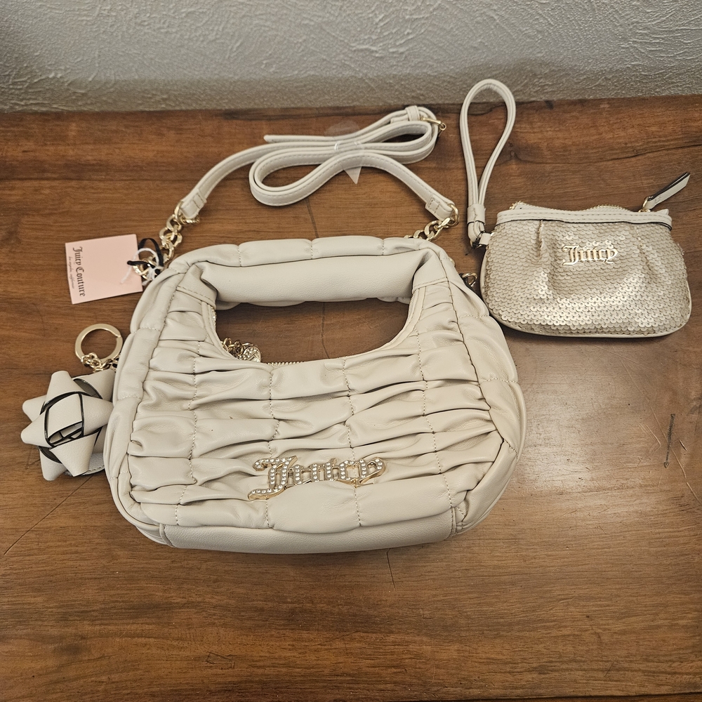 NWT Juicy Couture 3 Pc Crossbody Set Angel Mini Hobo Set,Bag Mirror And Wristlet